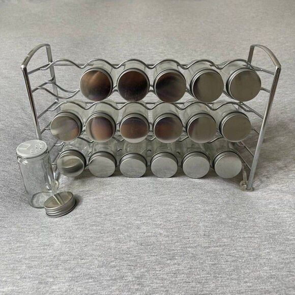 DecoBros Chrome 18 Bottle Spice Rack Stand Holder